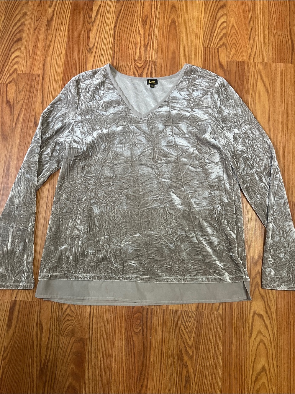 Lee Silver Crushed Velvet V-Neck Long Sleeve Top